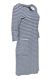 Current Boutique-Kate Spade - White & Navy Striped Quarter Sleeve "Ellis" Shift Dress Sz 6