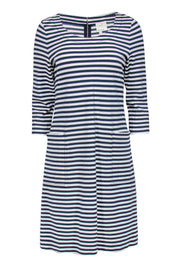 Current Boutique-Kate Spade - White & Navy Striped Quarter Sleeve "Ellis" Shift Dress Sz 6