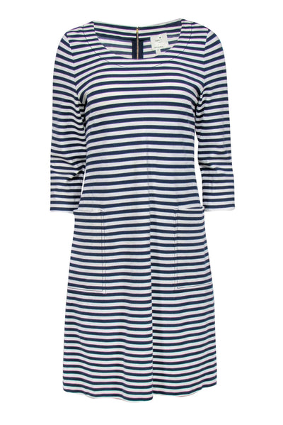 Current Boutique-Kate Spade - White & Navy Striped Quarter Sleeve "Ellis" Shift Dress Sz 6