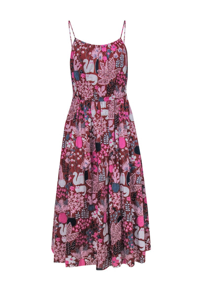 Current Boutique-Kate Spade – White, Pink & Navy Floral Garden Midi Dress Sz 8