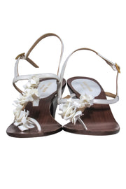 Current Boutique-Kate Spade - White Seashell T-Strap Wooden Kitten Heel Sandals Sz 8