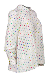 Current Boutique-Kate Spade - White Silk Peter Pan Collar Blouse w/ Rainbow Speckles Sz 6