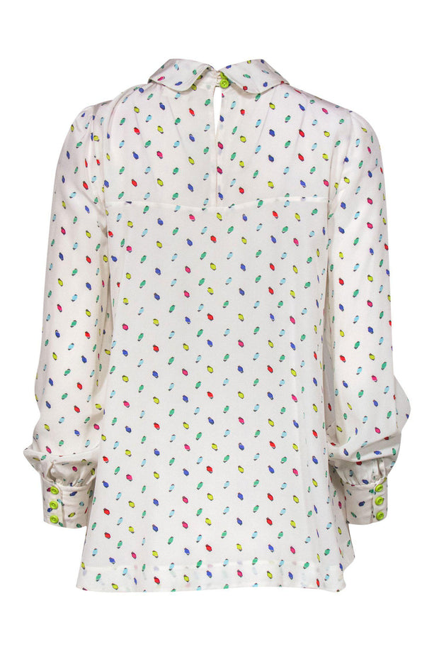 Current Boutique-Kate Spade - White Silk Peter Pan Collar Blouse w/ Rainbow Speckles Sz 6