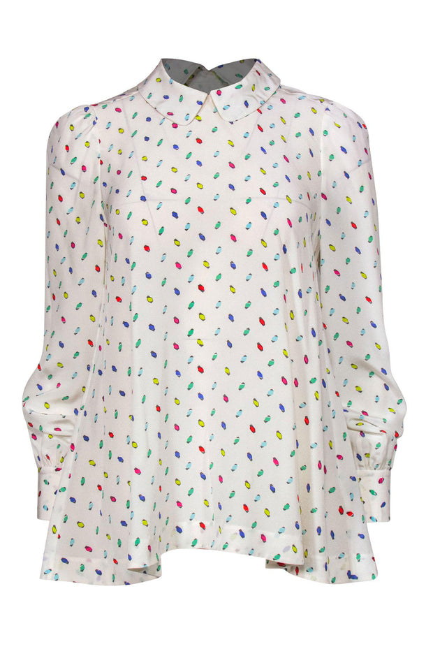 Current Boutique-Kate Spade - White Silk Peter Pan Collar Blouse w/ Rainbow Speckles Sz 6