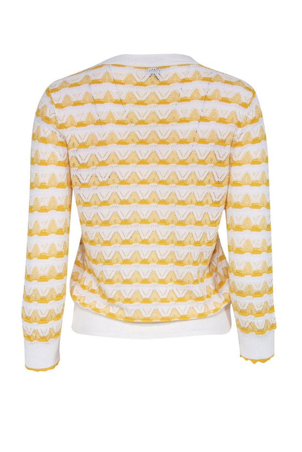 Current Boutique-Kate Spade - White & Yellow Pointelle Long Sleeve Knit Top Sz S