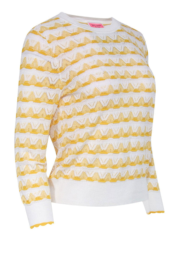 Current Boutique-Kate Spade - White & Yellow Pointelle Long Sleeve Knit Top Sz S