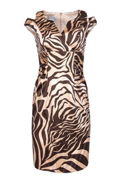 Current Boutique-Kay Unger - Beige & Brown Printed Sheath Dress Sz 4