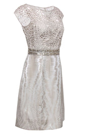 Current Boutique-Kay Unger - Beige Open Lace Bodice Sheath Dress w/ Sequins Sz 8