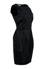 Current Boutique-Kay Unger - Black Satin Sheath Dress w/ Button Front Sz 10