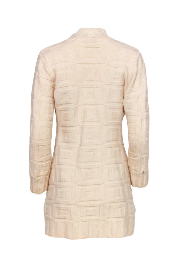 Current Boutique-Kay Unger - Cream Knit Textured Long Wool Cardigan Sz M