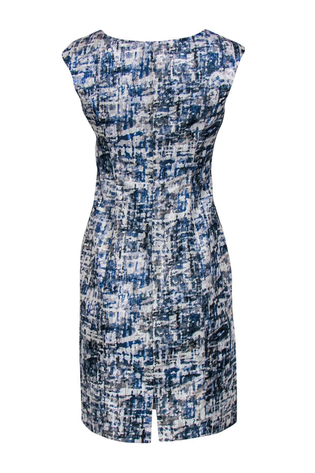 Current Boutique-Kay Unger - Metallic Blue Marbled Sheath Dress Sz 4