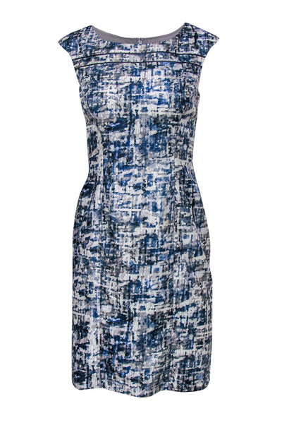 Current Boutique-Kay Unger - Metallic Blue Marbled Sheath Dress Sz 4