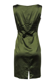 Current Boutique-Kay Unger - Olive Green Satin Sheath Dress Sz 12