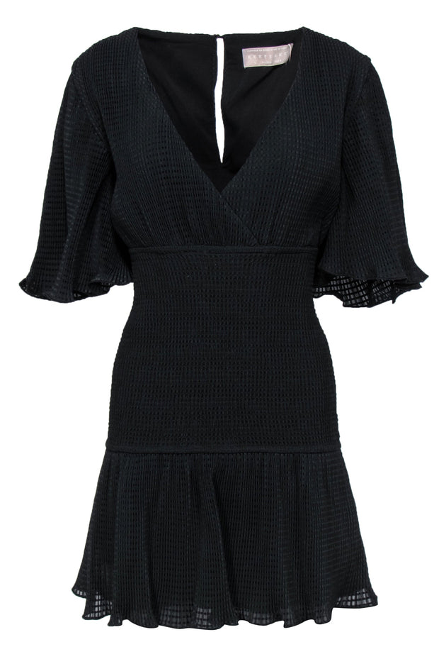 Current Boutique-Keepsake - Black Crinkled Textured "Clarity" Flounce Sleeve Dress Sz 8