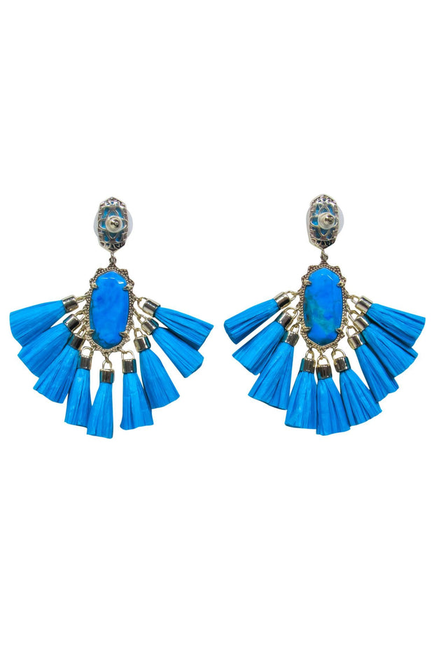 Current Boutique-Kendra Scott - Blue & Gold-Toned Stone Earrings w/ Tassels