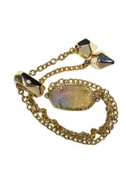 Current Boutique-Kendra Scott - Gold Adjustable “Elaina” Chain Bracelet w/ Sparkly Iridescent Stone