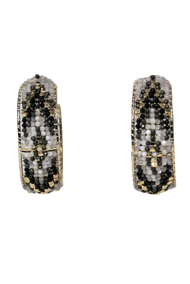 Current Boutique-Kendra Scott - Gold, Black & White Beaded “Britt” Hoop Earrings