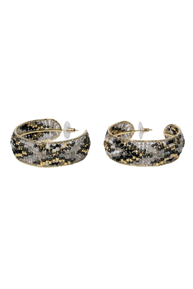 Current Boutique-Kendra Scott - Gold, Black & White Beaded “Britt” Hoop Earrings