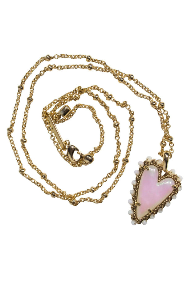 Current Boutique-Kendra Scott - Gold Chain "Ansley" Necklace w/ Iridescent Heart Pendant