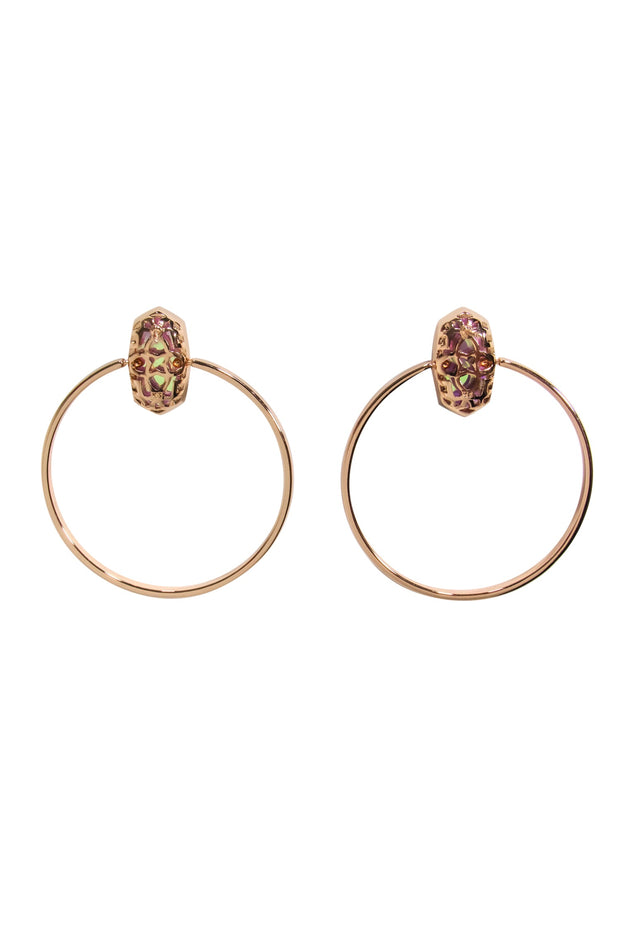 Current Boutique-Kendra Scott - Rose Gold Stud Hoop Earrings w/ Iridescent Stones