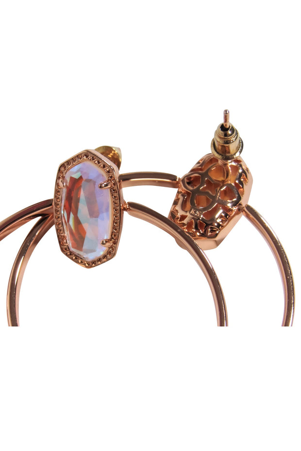 Current Boutique-Kendra Scott - Rose Gold Stud Hoop Earrings w/ Iridescent Stones