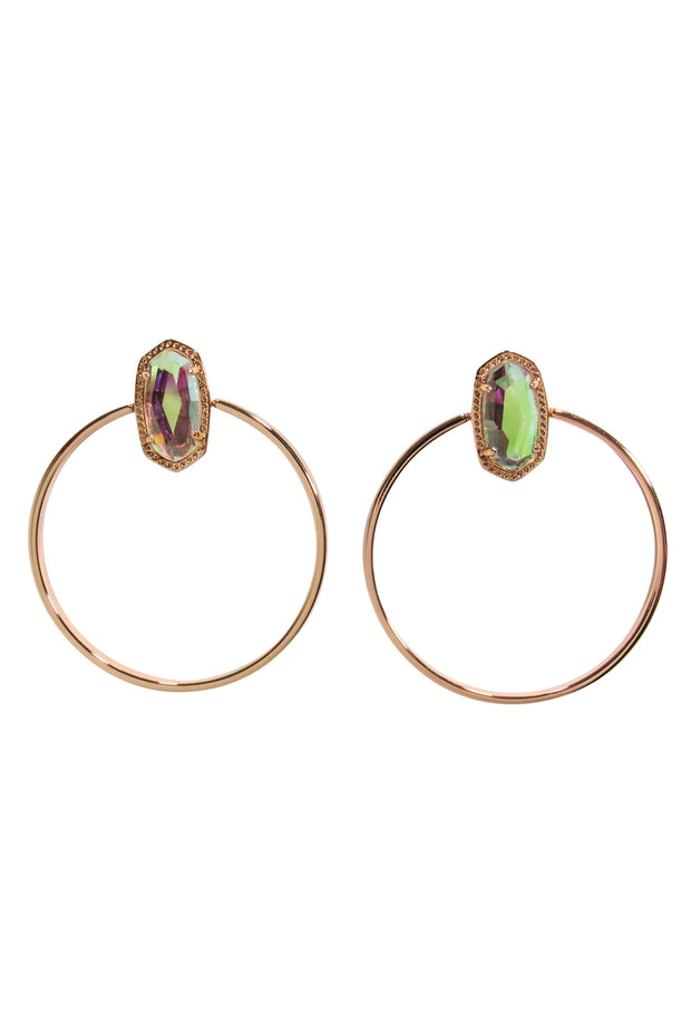 Current Boutique-Kendra Scott - Rose Gold Stud Hoop Earrings w/ Iridescent Stones