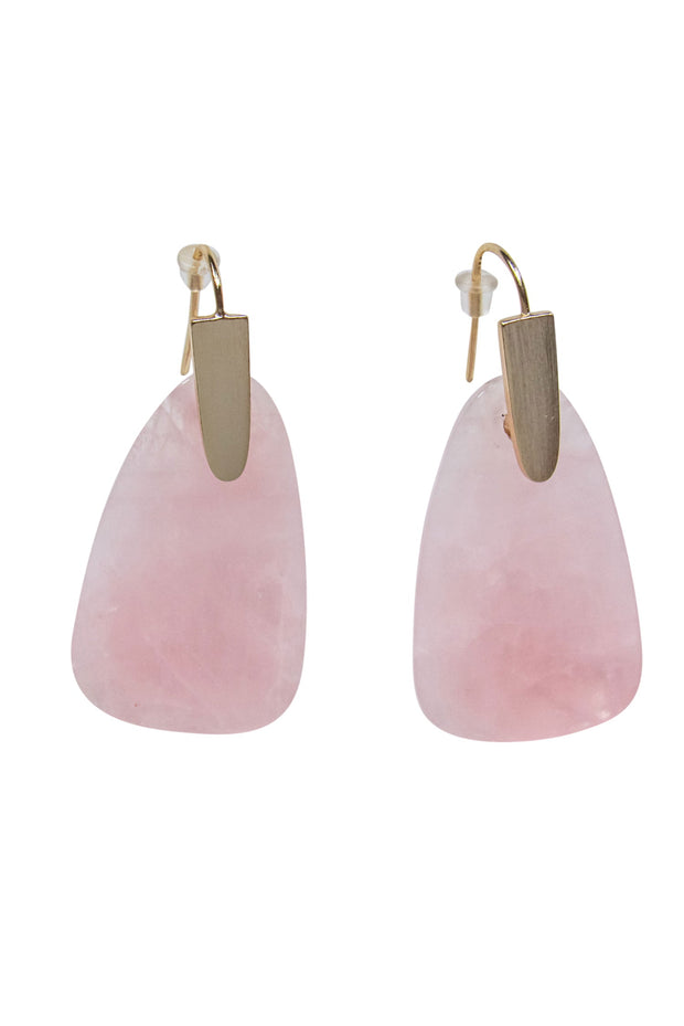 Current Boutique-Kendra Scott - Rose Quartz Fishhook Drop Earrings w/ 14K Gold Plated