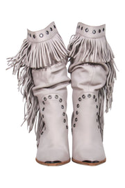 Current Boutique-Kenneth Cole - Light Grey Fringed Heeled Cowboy Boots w/ Grommet Trim Sz 9