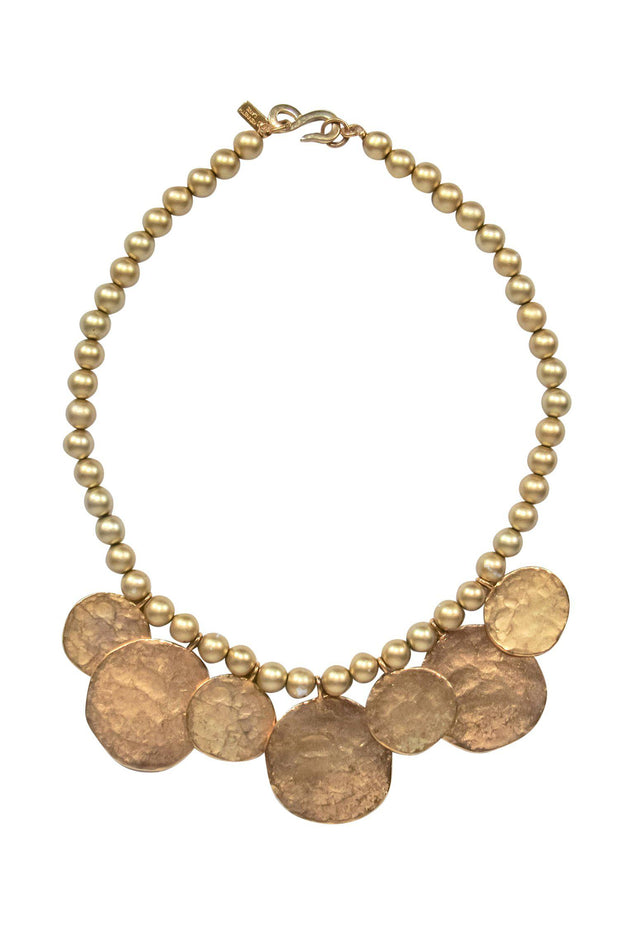 Current Boutique-Kenneth Lane - Gold Hammered Coin Beaded Necklace