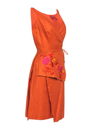 Current Boutique-Kenzo - Orange Wrap Dress w/ Floral Embroidery Detail Sz 6