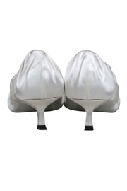 Current Boutique-Khaite - Ivory Scrunched Satin Pointed Toe Kitten Heels Sz 10.5