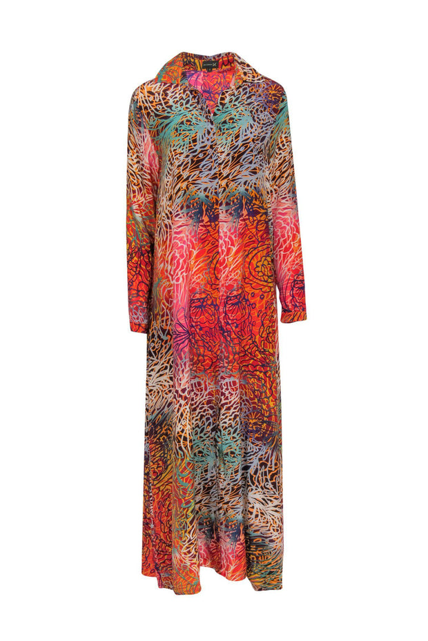 Current Boutique-Kika Vargas - Multicolored Abstract Floral Print Button-Up Silk Maxi Dress Sz S