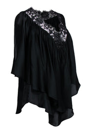 Current Boutique-Kiki de Montparnasse - Black Silk Satin "Le Rêve" Kaftan Blouse w/ Lace Sz S/M