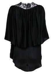 Current Boutique-Kiki de Montparnasse - Black Silk Satin "Le Rêve" Kaftan Blouse w/ Lace Sz S/M