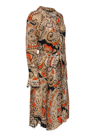 Current Boutique-Kobi Halperin - Orange & Black Print Belted Shirtdress Sz L