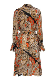 Current Boutique-Kobi Halperin - Orange & Black Print Belted Shirtdress Sz L