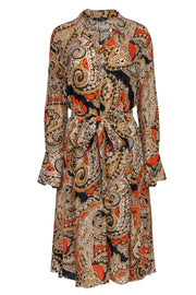 Current Boutique-Kobi Halperin - Orange & Black Print Belted Shirtdress Sz L