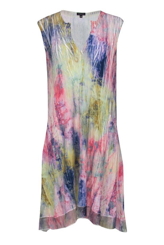 Current Boutique-Komarov - Mulitcolor Tie-Dye Print Crinkled Midi Dress Sz M