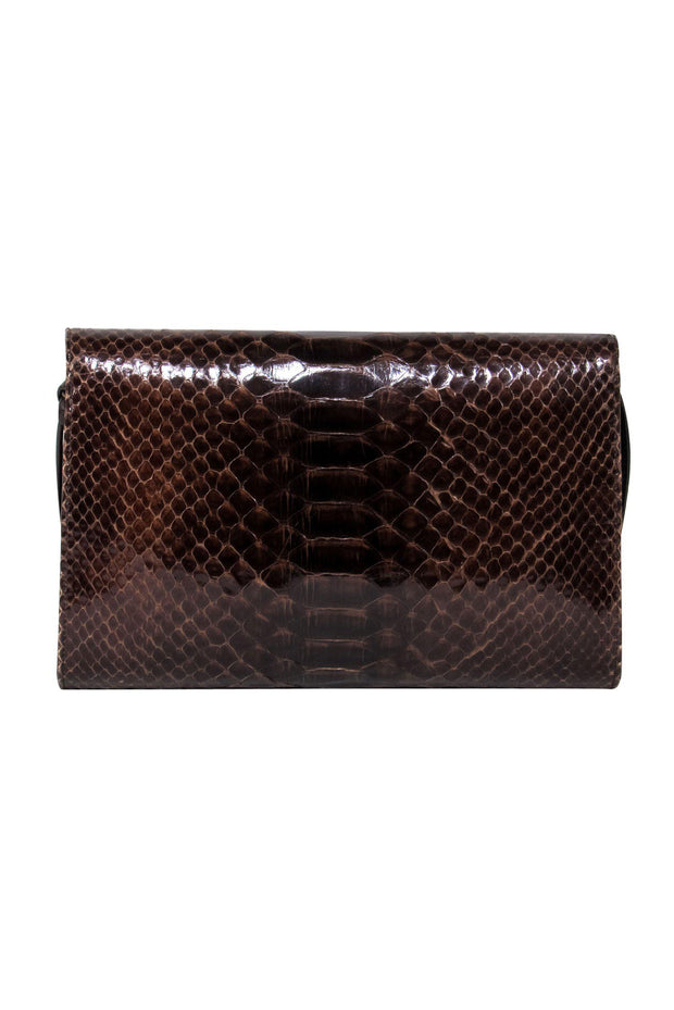 Current Boutique-Koret - Vintage Brown Patent Snakeskin Flap Crossbody