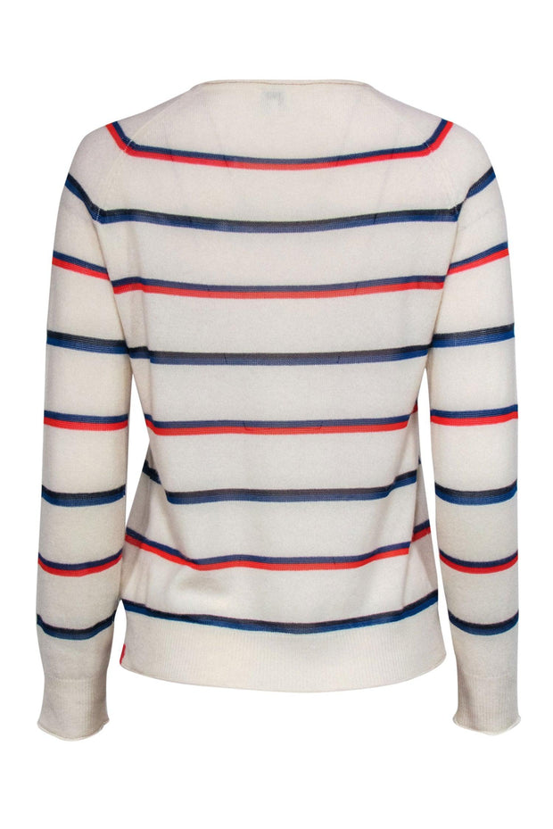 Current Boutique-Kule - Ivory, Orange & Blue Striped Cashmere Blend Sweater Sz XS