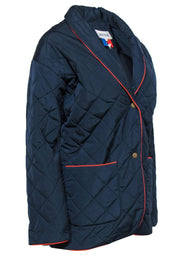 Current Boutique-Kule - Navy Quilted Oversized Longline Coat w/ Orange Trim Sz XS