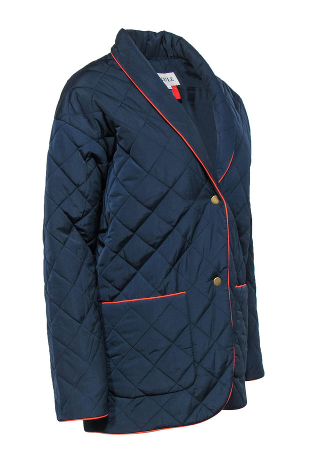 Current Boutique-Kule - Navy Quilted Oversized Longline Coat w/ Orange Trim Sz XS