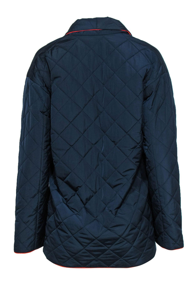 Current Boutique-Kule - Navy Quilted Oversized Longline Coat w/ Orange Trim Sz XS