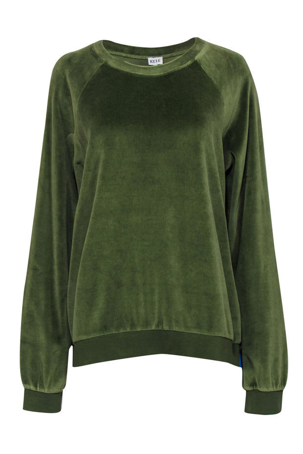 Current Boutique-Kule - Olive Velvet Cotton Blend Sweatshirt Sz XL