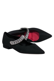 Current Boutique-Kurt Geiger - Black Pointed Toe Flats w/ Rhinestone Strap Sz 8