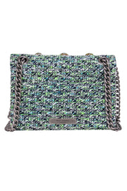 Current Boutique-Kurt Geiger - Mint & Navy Tweed Crossbody w/ Flower Embellishments