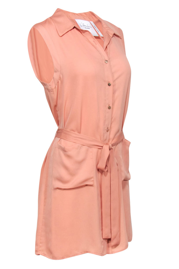 Current Boutique-L'Acadamie - Dusty Rose Sleeveless Silky Shirt Dress Sz S