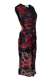 Current Boutique-L'Academie - Deep Purple, Maroon & Orange Textured Velvet Floral "Majorelle" Dress Sz S