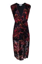 Current Boutique-L'Academie - Deep Purple, Maroon & Orange Textured Velvet Floral "Majorelle" Dress Sz S