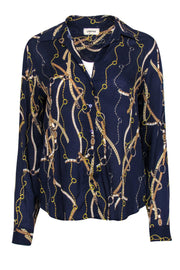 Current Boutique-L’Agence - Navy Horse Bridle Printed Button-Up Blouse Sz M